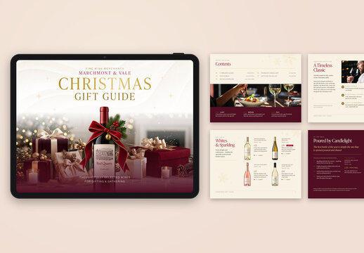 Digital Christmas Gift Guide Template, Wine Catalog & Holiday Shopping Brochure for Luxury Gifts and Retail Marketing