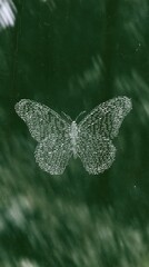 Obraz premium White butterfly sketch on green textured background, perfect mobile wallpaper.