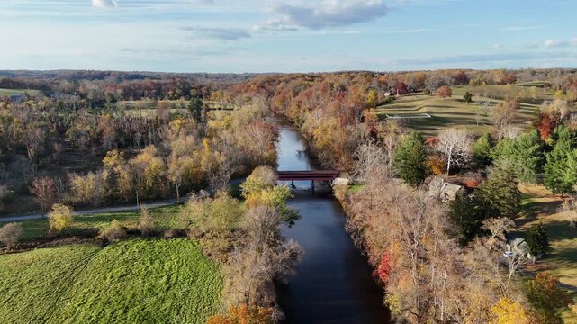 Aerial View of Smith's Bridge over Brandywine Creek in Autumn, Wilmington, Delaware