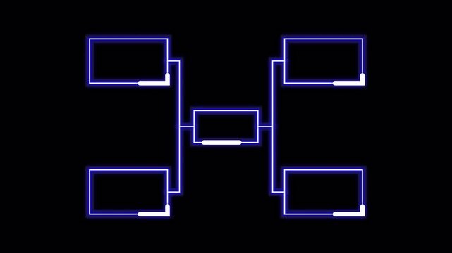 Neon blue tournament bracket overlay with five rectangular frames on a Transparent  background