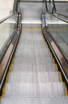 Close up shot of an empty escalator