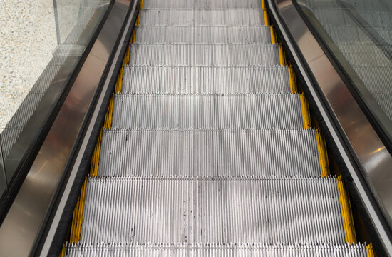 Close up shot of an empty escalator