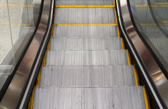 Close up shot of an empty escalator
