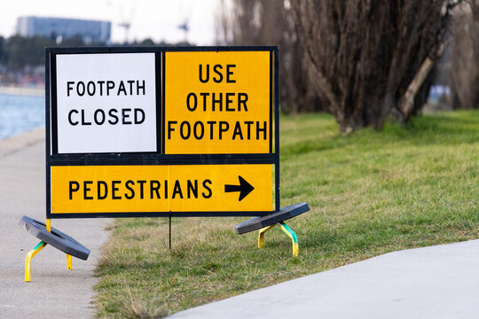 Footpath closed, pedestrians, use other footpath signs