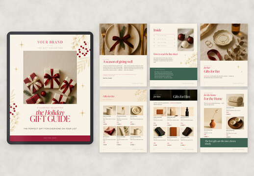 Digital Christmas Gift Guide Template, Holiday Retail Catalog & Shopping Lookbook with Elegant Editorial Layout