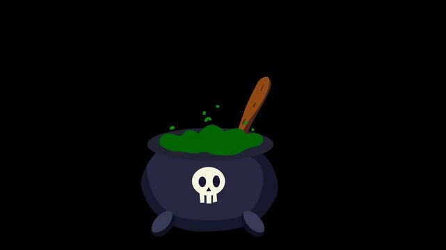 Animation of liquid boiling in a large cauldron with a transparent background