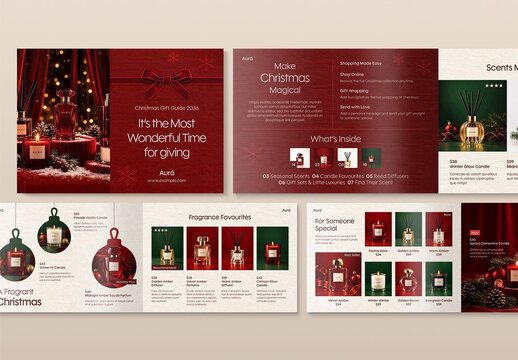 Christmas Gift Guide Catalog Template, Landscape Brochure & Holiday Shopping Lookbook for Retail Product Showcase