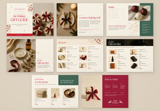 Christmas Gift Guide Template, Simple Holiday Catalog & Product Brochure, Minimalist Retail Shopping Booklet for Boutiques & Gift Shops