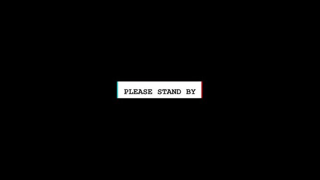 Retro VHS glitch screen with please stand by text for video error transition