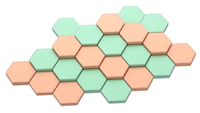 3D Soft Mint and Peach Hexagonal Wall Surface