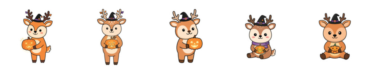 Fototapeta premium Vector of illustration deer Halloween pumpkin costume