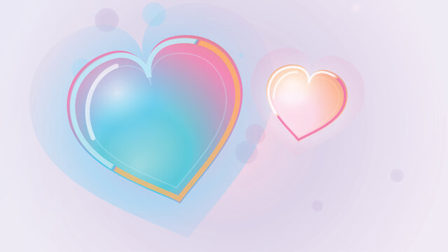 Large gradient heart and small sibling floating on light background for love themed designs.