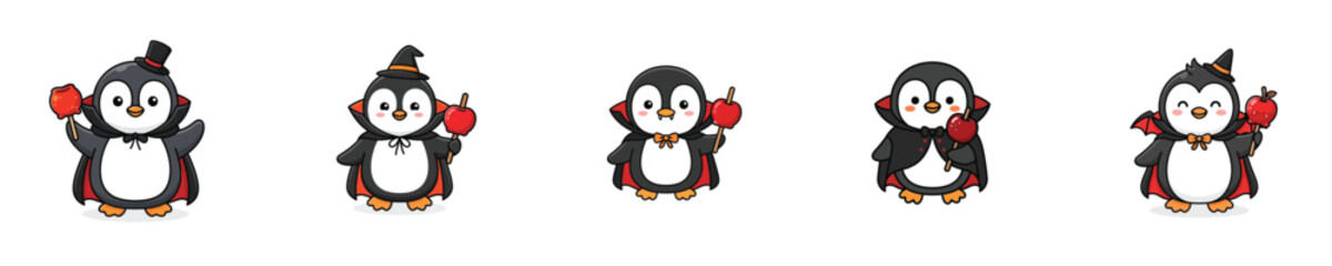 Fototapeta premium Vector of cute penguin characters celebrating Halloween in a fun style
