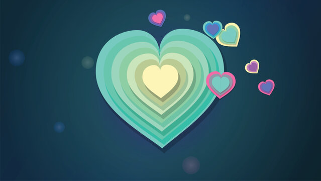 Teal concentric heart layers with scattered accents for trendy wedding stationery graphics.