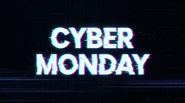 Glitchy Digital Cyber Monday Typography on Dark Tech Background