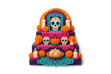 Fototapeta premium Ofrenda altar with candles, marigolds and bread