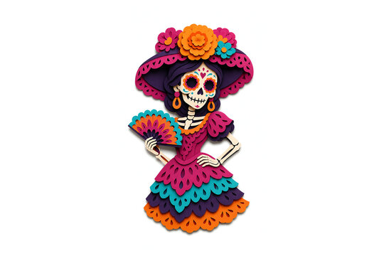 Friendly catrina skeleton figure with a flowered hat