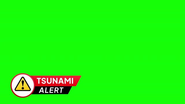 Tsunami Alert Warning News Lower Third Animation with Chromakey Green Screen, Natural Disaster Emergency Notification