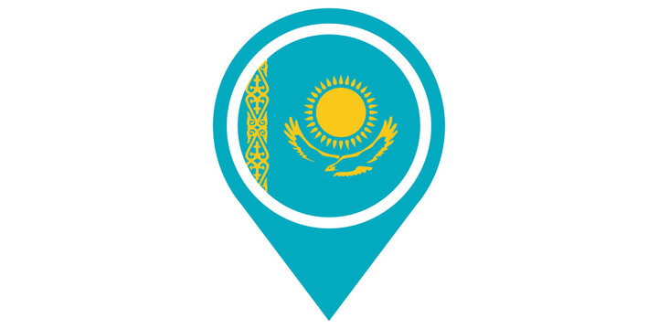 Kazakhstan flag map pointer icon for travel and location services.