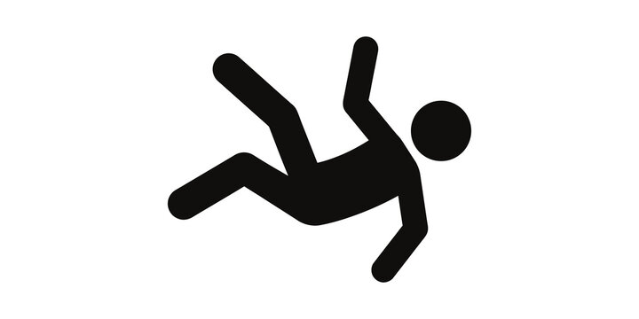 Falling person safety warning sign black silhouette for hazard prevention.