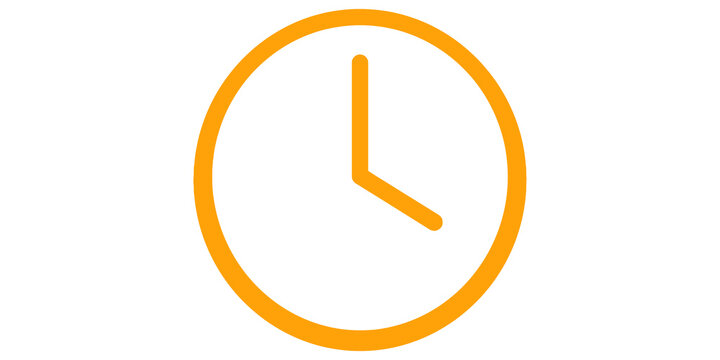 Clock flat icon with orange circular frame for time management business.