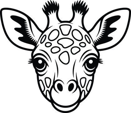 Cute cartoon giraffe head black and white line art illustration with animal face safari animal wildlife art vector illustration coloring page giraffe spots zoo animal