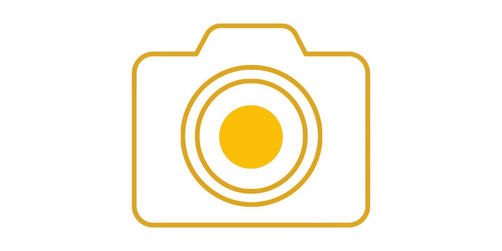 Yellow camera outline icon for photography and visual content.