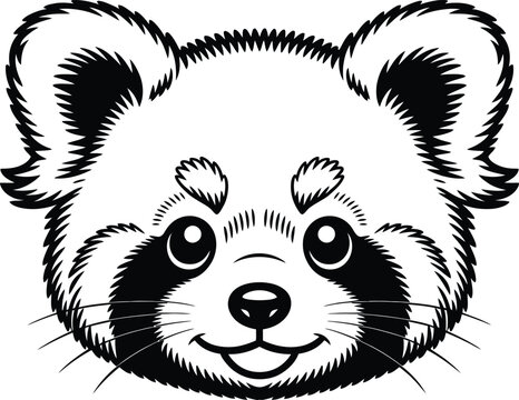 Cute red panda face head portrait illustration in simple black and white outline with animal head cartoon animal line art vector illustration coloring page animal icon