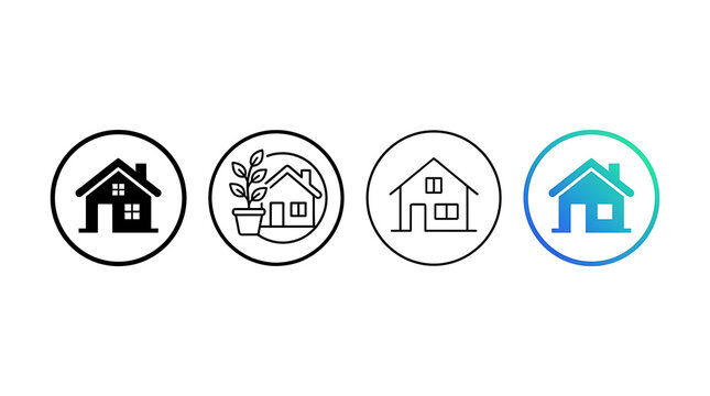 Four house icon set with circular background
