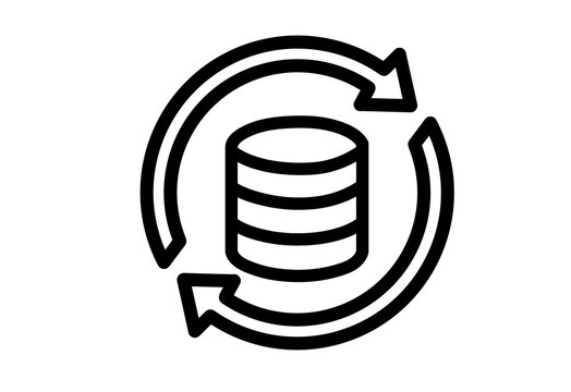 Database sync icon with circular arrows in outline style