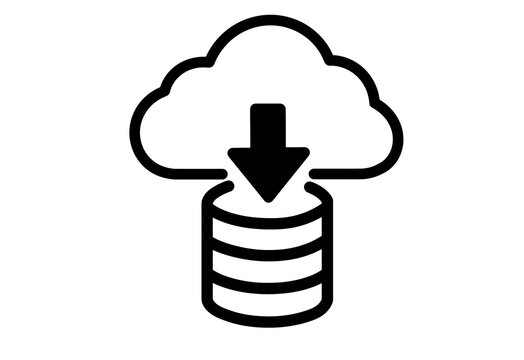 Cloud to database download icon with a solid black arrow