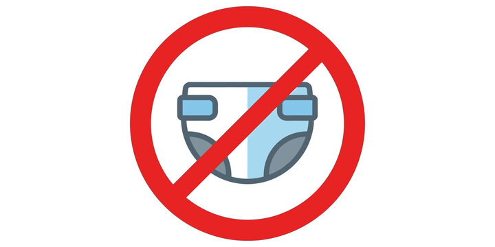Red ban sign with diaper icon on transparent checkered background.