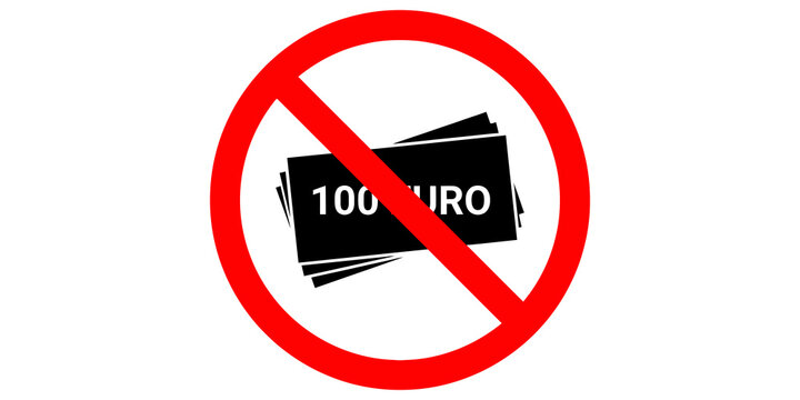 Prohibitive sign barring euro cash payments on transparent background.