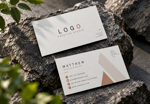 Minimal Business Card Mockup On Natural Stone Surface