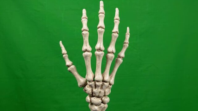 Halloween green screen skeleton hand scary spooky bone human anatomy creepy horror death skeletal palm finger knuckle wrist arm undead middle funny