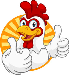 A chicken cartoon rooster cockerel character mascot giving a thumbs up. © Christos Georghiou