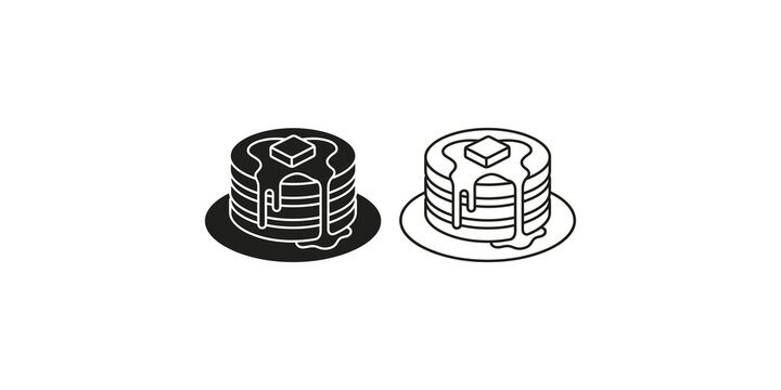 Pancake stack with syrup and butter icon set for breakfast menu art.