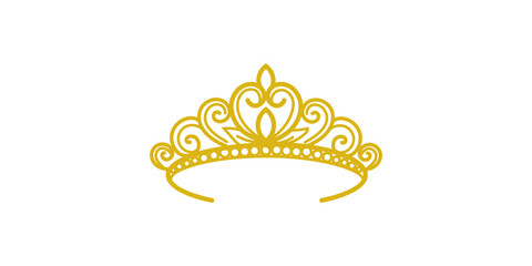 A goldcolored vector graphic featuring an intricate tiara, ornate scrollwork, decorative dots, and a curved headband, isolated on transparent background © MSTLATIFA