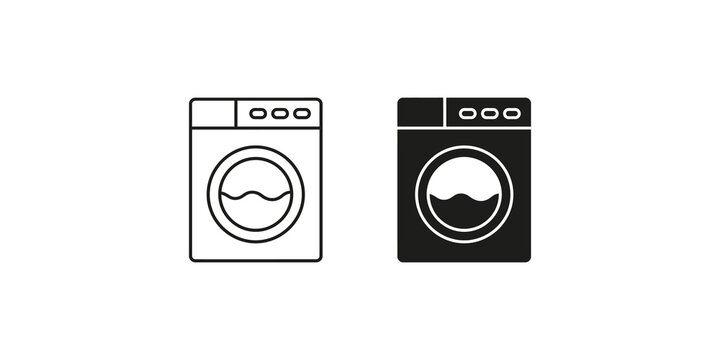 Washing machine line and filled icon for laundry and household chores.
