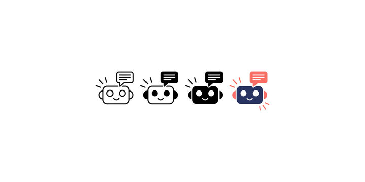 Chatbot icon set in various graphic styles for communication apps.