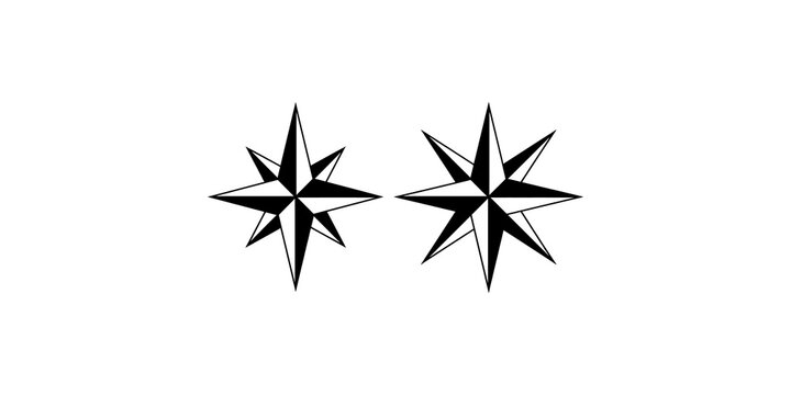 Compass star wind rose icons for navigation and orientation graphics.