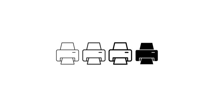 Row of printer icons outline and filled one black isolated on transparent.