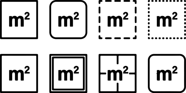 area measurement m2 icons with decorative borders line art vector