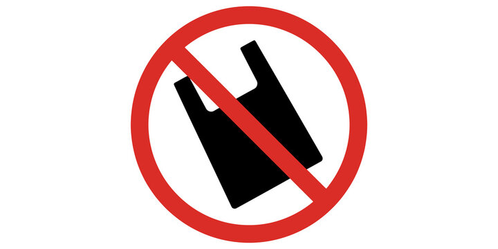 Prohibited plastic bag warning sign isolated on transparent background set.