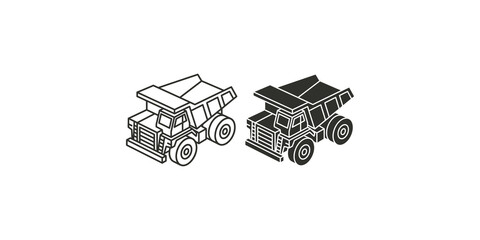 Heavy duty mining dump truck icon set with line art and solid style. © huzaifa
