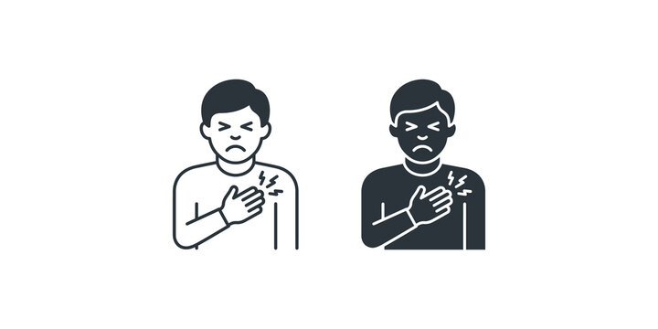 Heart attack and chest pain icons for medical and health awareness.