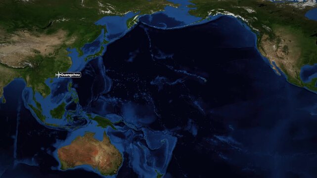 Animated Flight Route Map from Guangzhou China to Seattle Washington USA