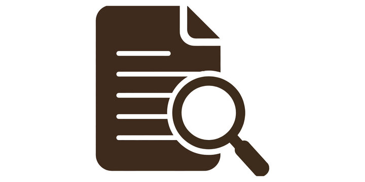 Brown document search icon with magnifying glass for file audit theme.