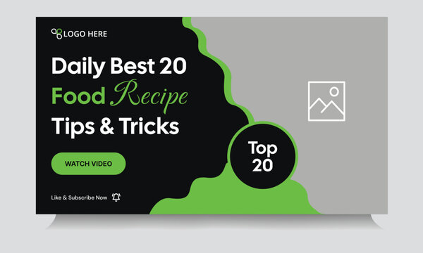 Food recipe daily tips and tricks video cover banner design, delicious food recipe tips and tricks video cover banner design, editable vector eps 10 file format