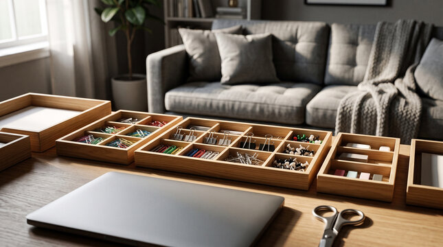 Organized Home Office Desk with Stationery Supplies